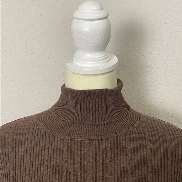 Louben 100% Silk Classic Ribbed Turtleneck Sweater Brown Women's Size M - Picture 4 of 10